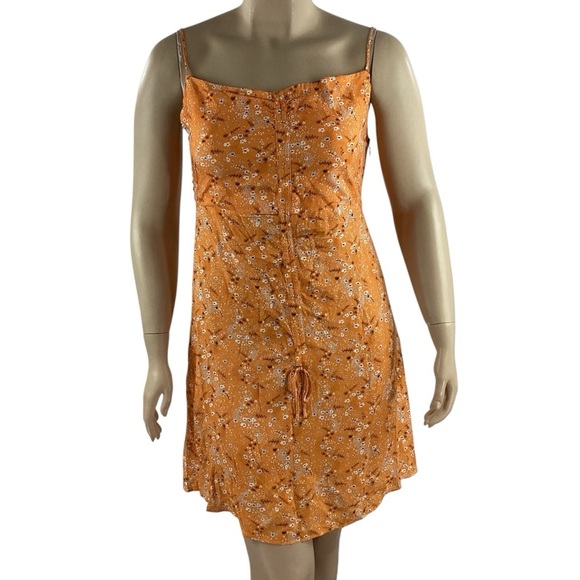Line & Dot Christy Ruched Floral Mini Dress Orange Size L - Picture 1 of 7